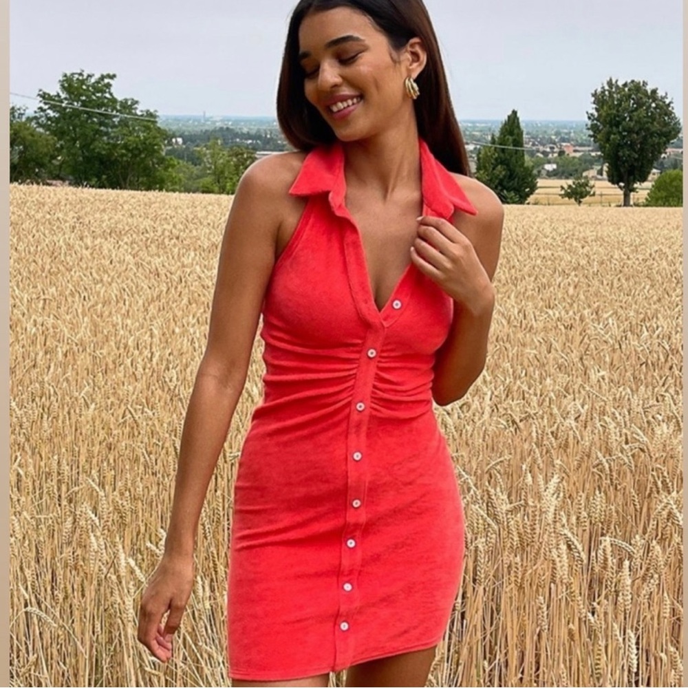La Semaine Paris Leila Coral Halter Dress